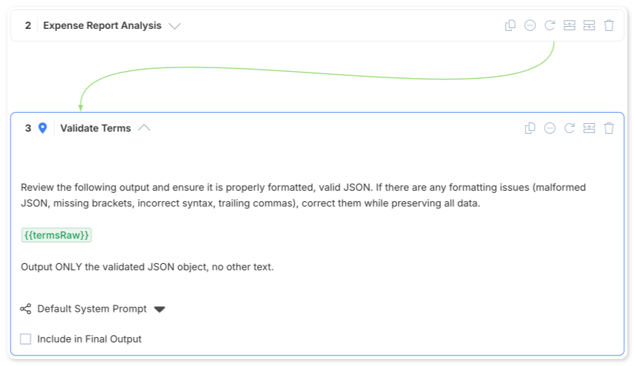 Two workflow steps showing the Raw/Validate pattern