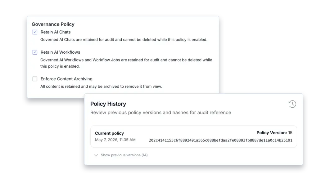Clear Ideas governance policy and policy history montage